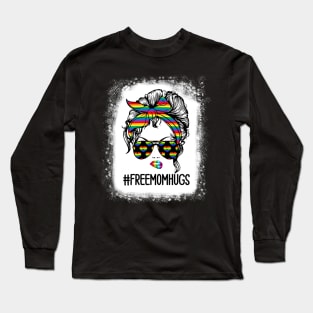 Free Mom Hugs Messy Bun LGBT Pride Rainbow Long Sleeve T-Shirt